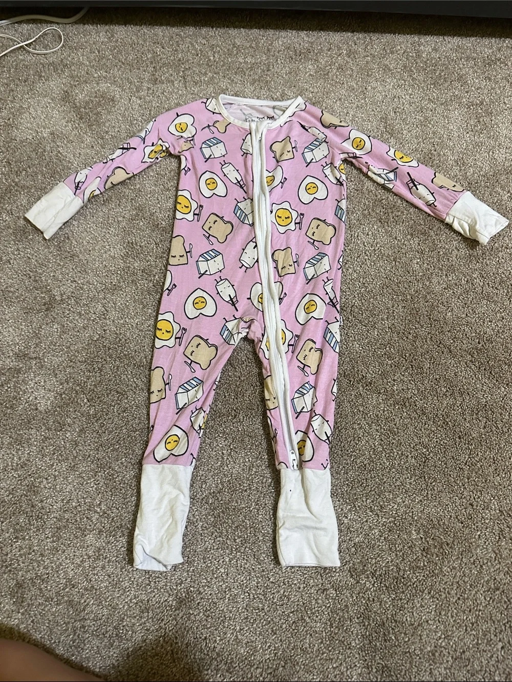 Little Sleepies Pink Breakfast-Print Footed One-Piece